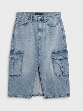 Calvin Klein Jeans Midi Cargo Denim Skirt High Rise Washed Light Blue Size 4/27